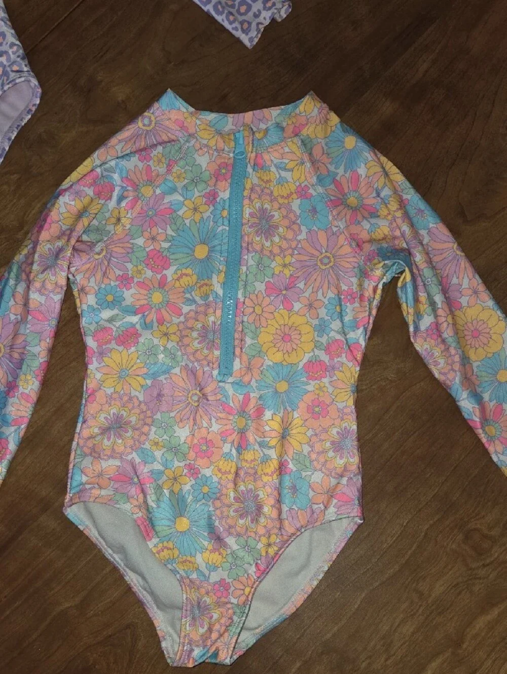 wonder nation Girls Long Sleeve Rashguard Swim Set - Pink, Purple, Multi Floral